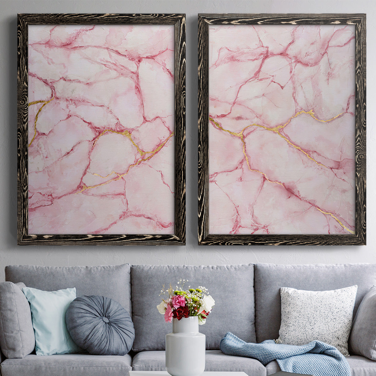 Rose Marble I - Premium Framed Canvas 2 Piece Set - Ready to Hang