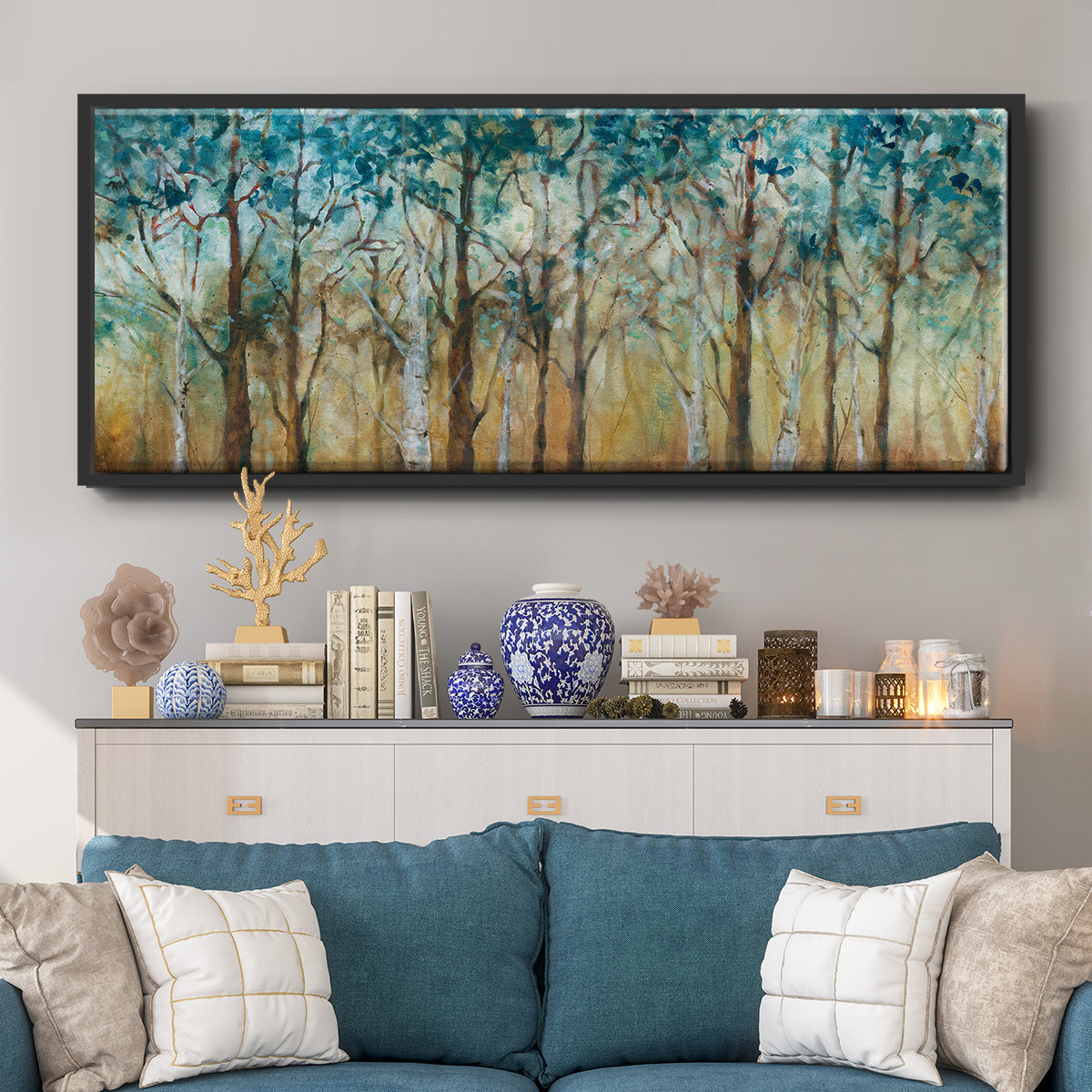 Sunlit Birch Grove - Floater Framed Canvas Print