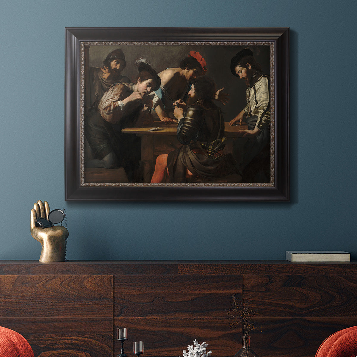 Soldiers Playing Cards and Dice (The Cheats) - Ornate Framed Canvas Print