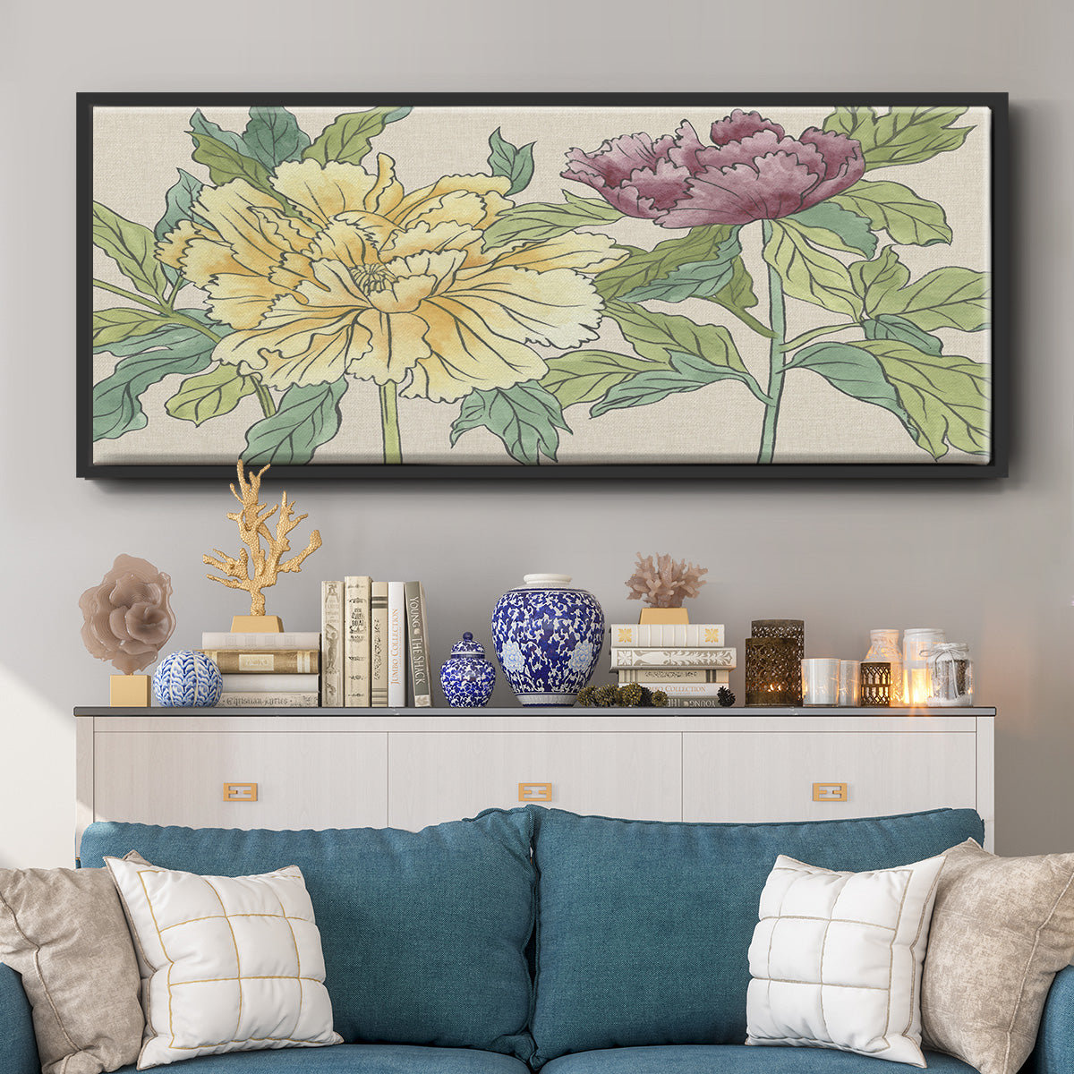 Peony Blooms II - Floater Framed Canvas Print