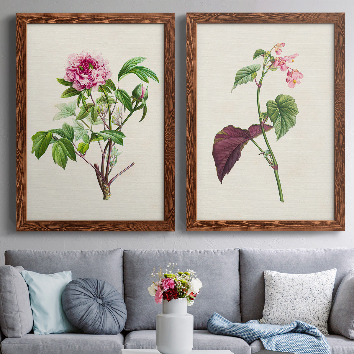 Pretty Pink Botanicals V - Premium Framed Canvas 2 Piece Set - Ready to Hang