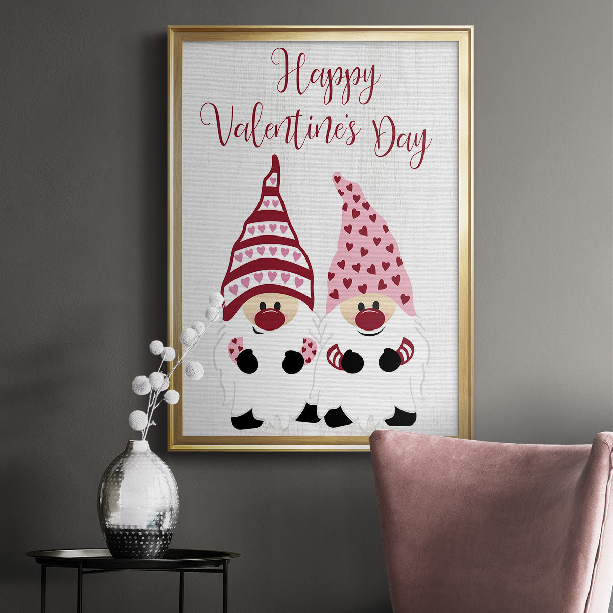 Valentines Gnomes - Modern Framed Canvas Print