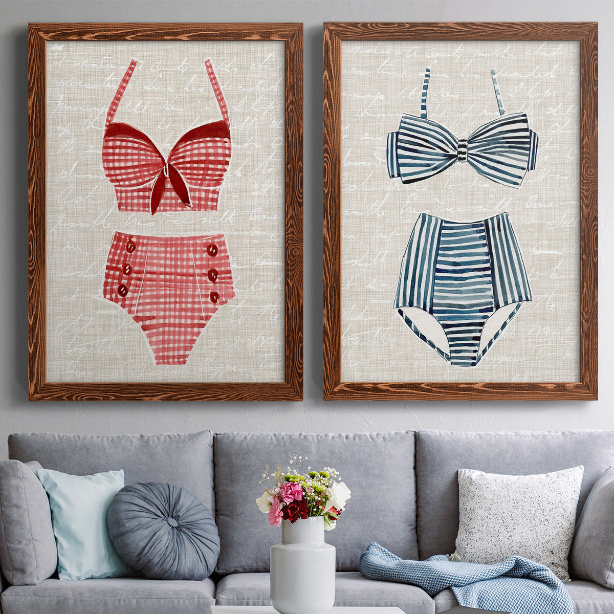 Vintage Swimming III - Premium Framed Canvas 2 Piece Set - Ready to Hang