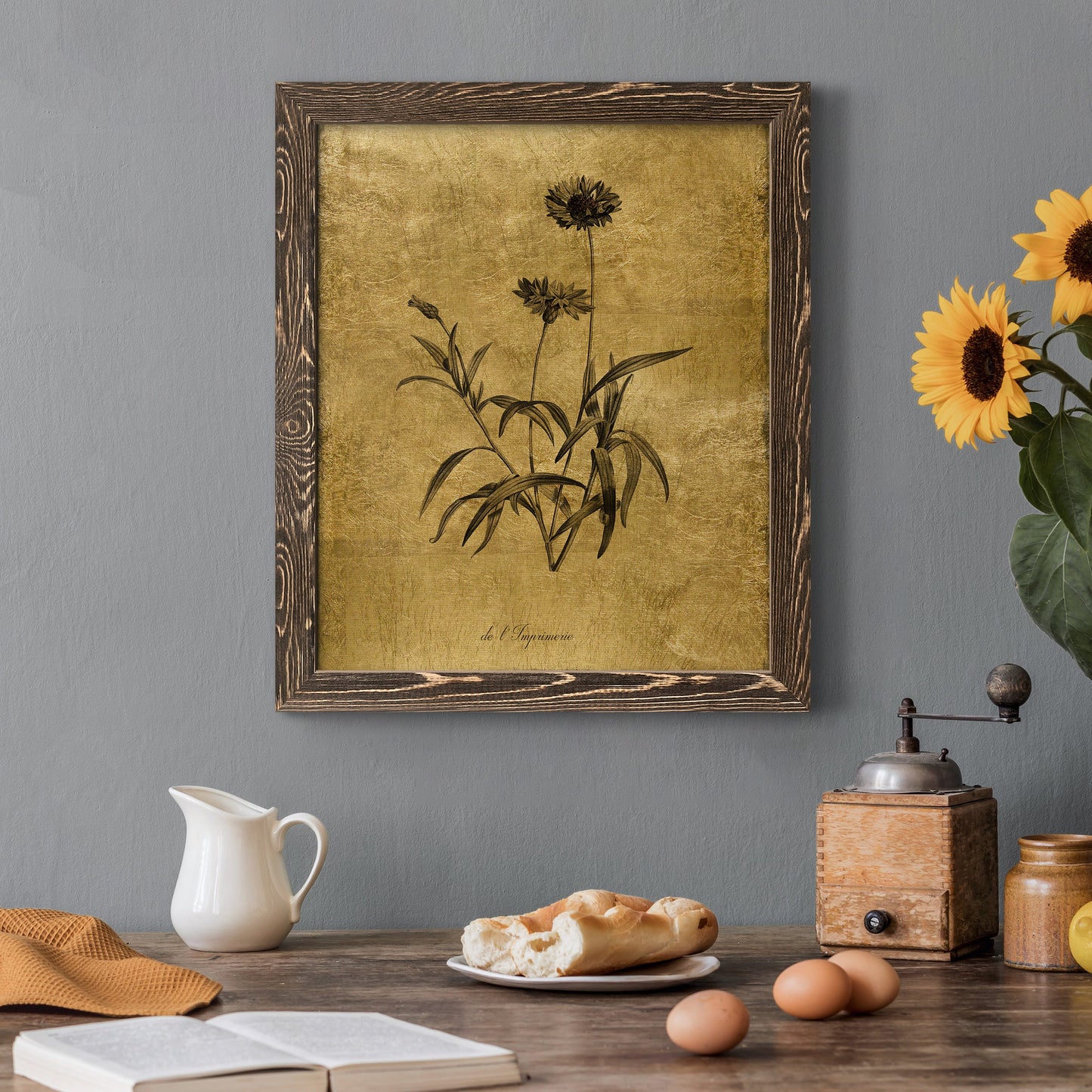 Gold Sketch Botanical I - Premium Canvas Framed in Barnwood - Ready to Hang