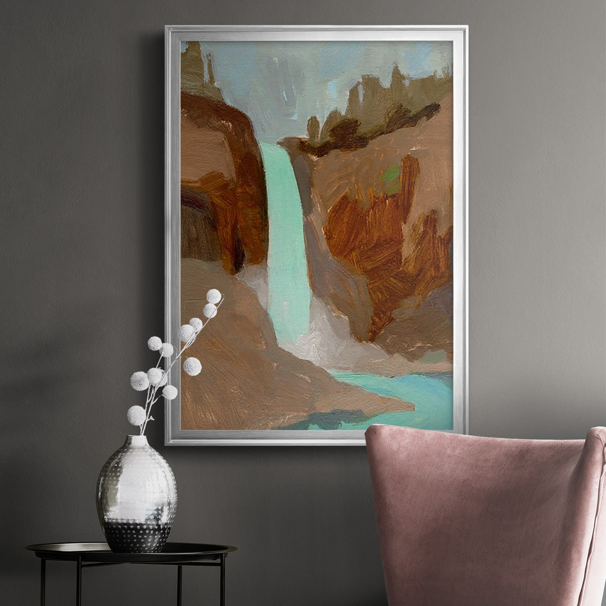 Turquoise Falls I - Modern Framed Canvas Print