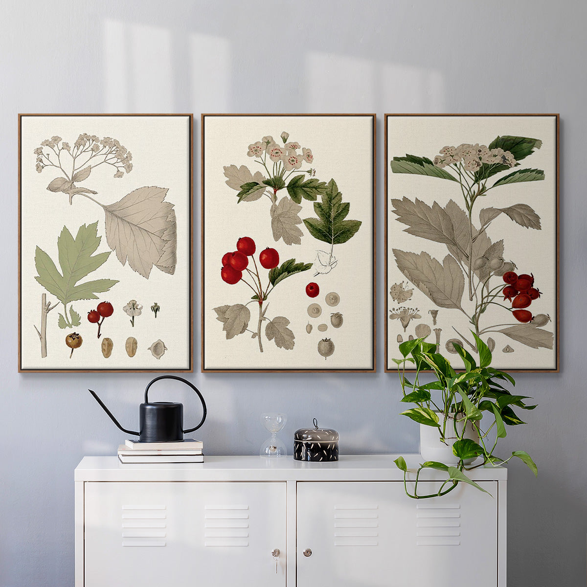 Leaves & Berries I - Framed Premium Gallery Wrapped Canvas L Frame 3 Piece Set - Ready to Hang