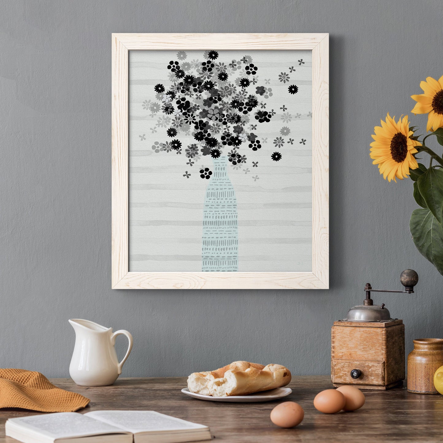 Bouquet of Black & White - Premium Canvas Framed in Barnwood - Ready to Hang