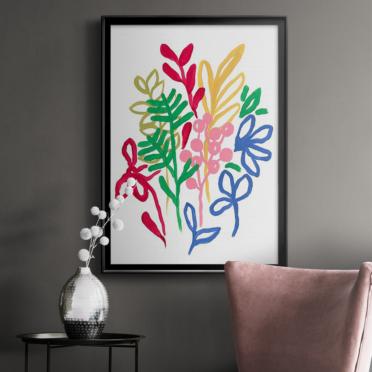 Bold Brushstroke Blooms II - Modern Framed Canvas Print