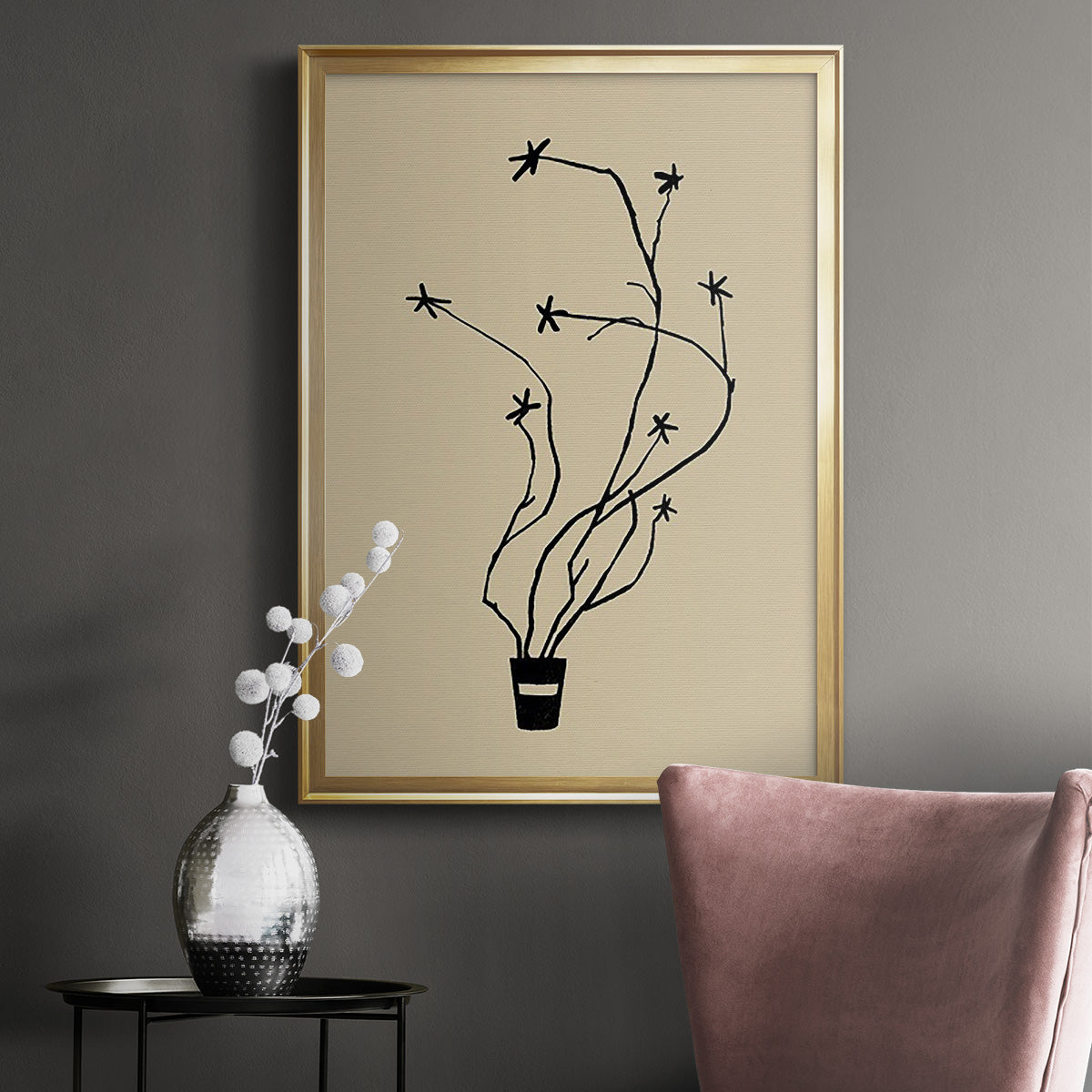 Spring Sprig Vase I - Modern Framed Canvas Print