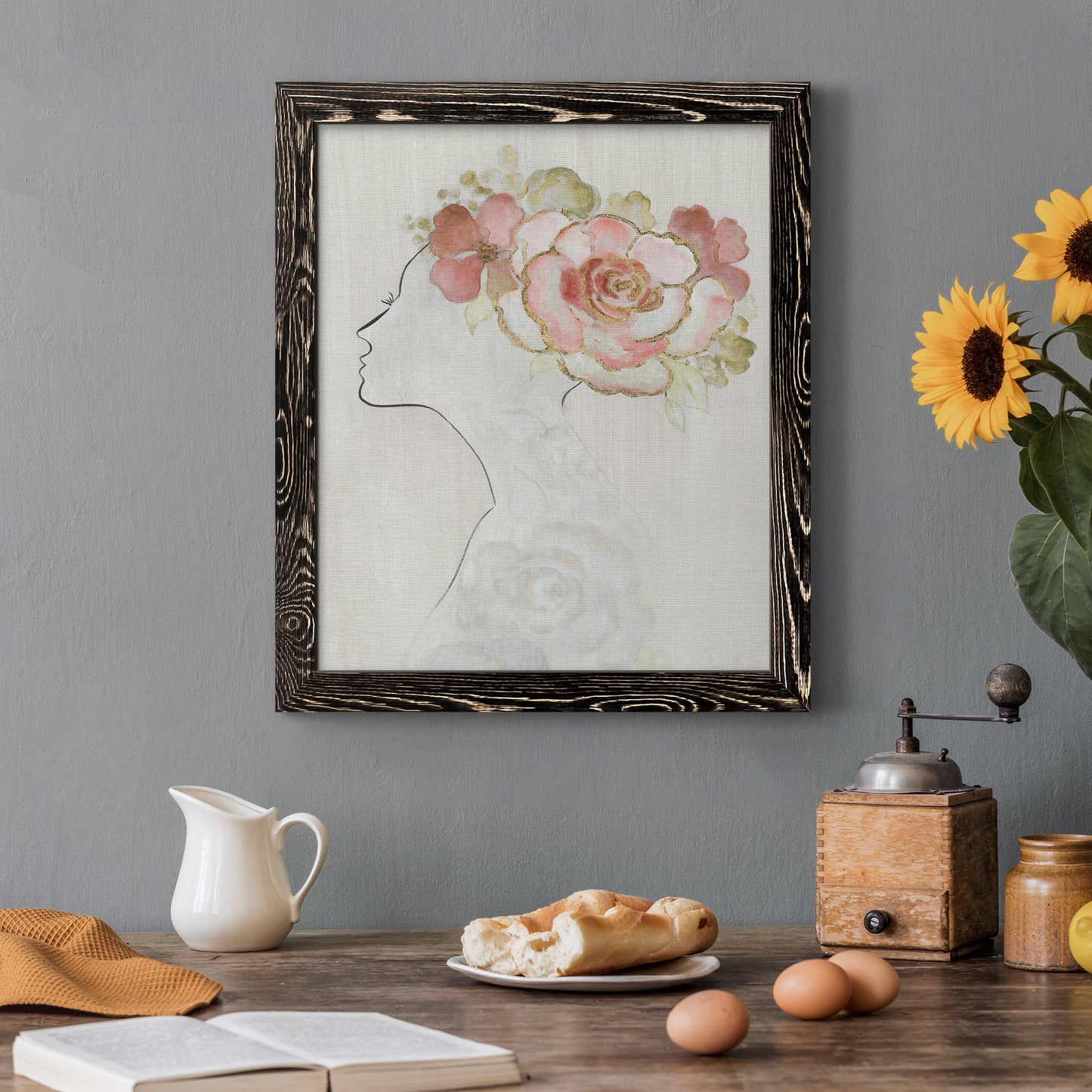 Fashion Floral Silhouette II - Barnwood Framed Canvas Print