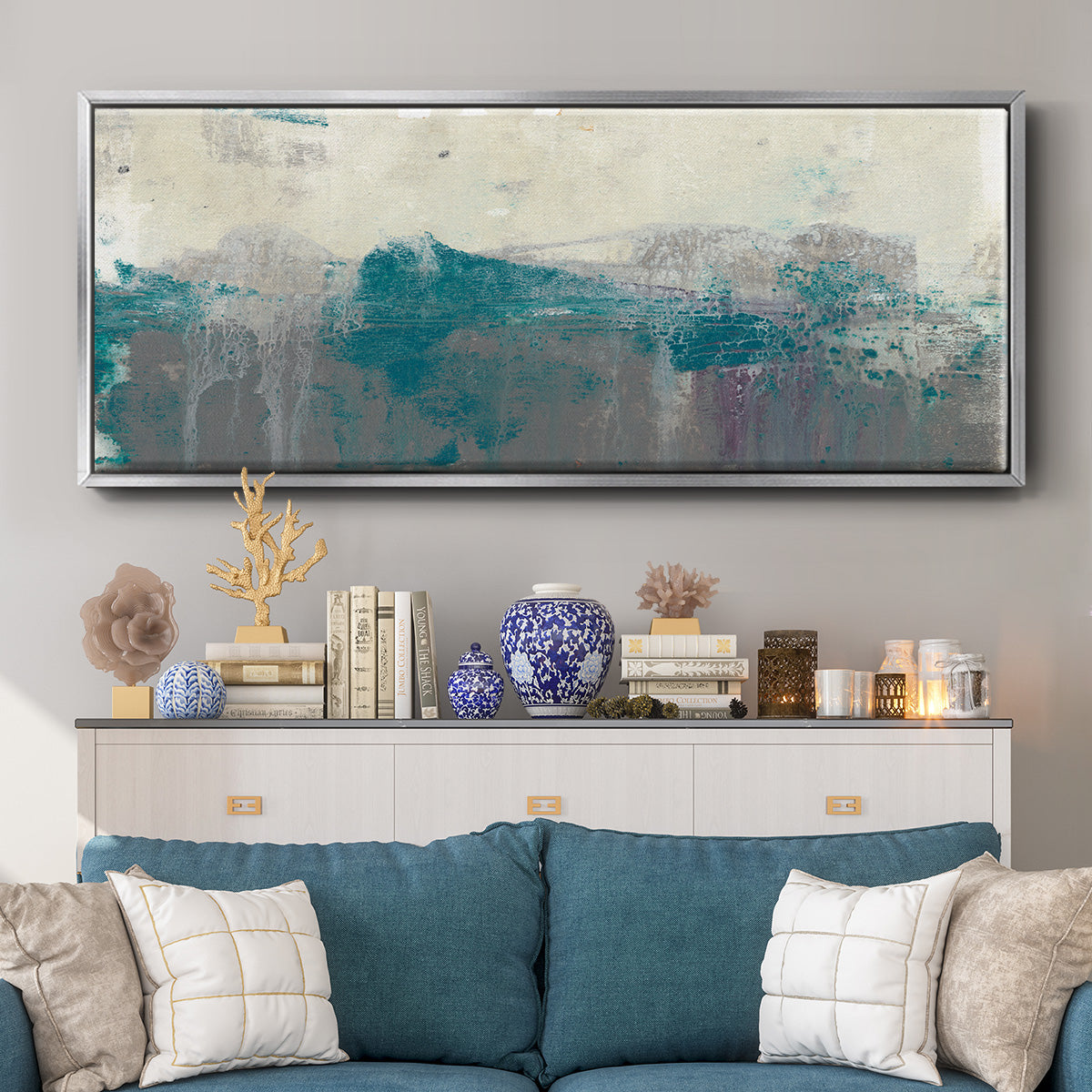 Teal Range II - Floater Framed Canvas Print
