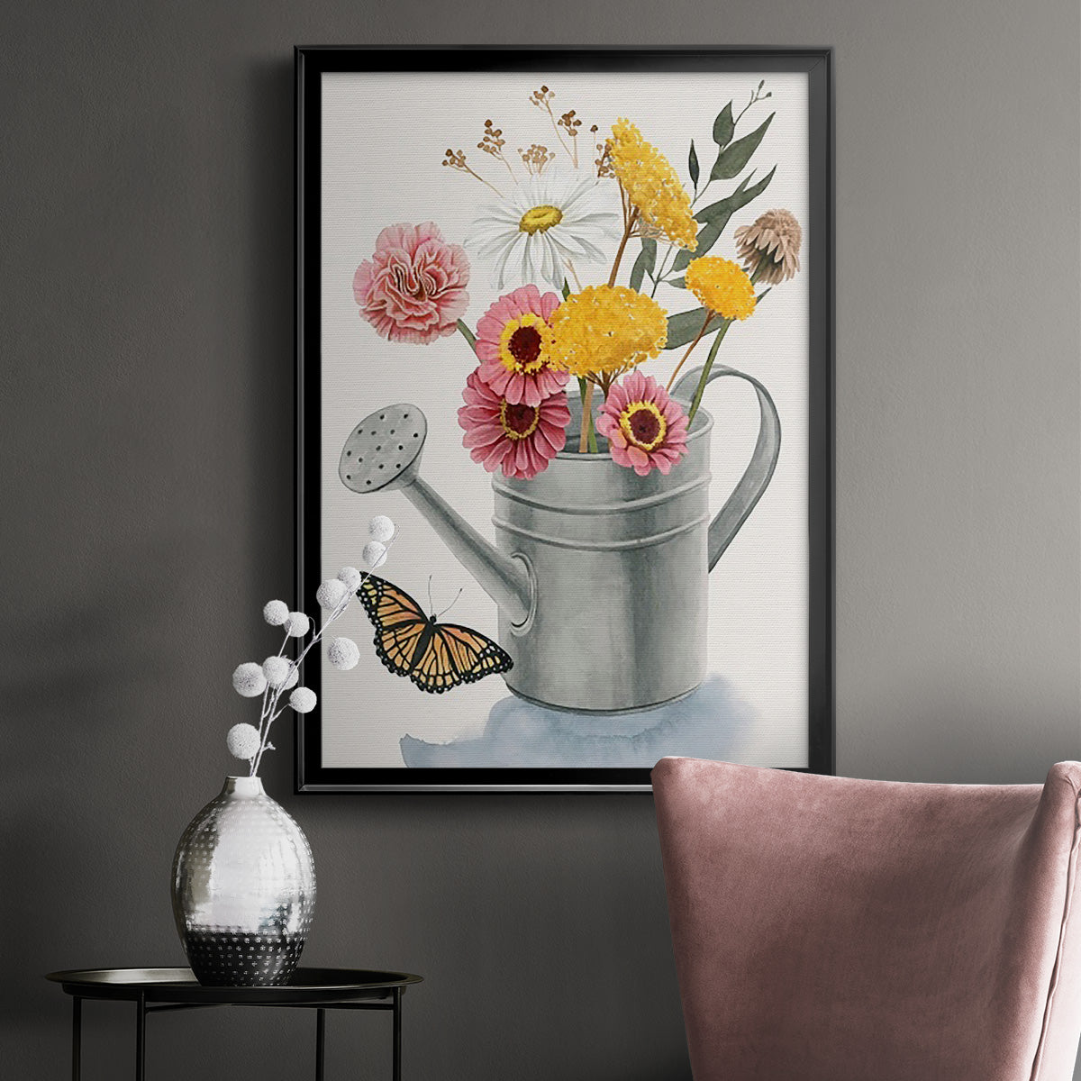 Watering Can Bouquet I - Modern Framed Canvas Print