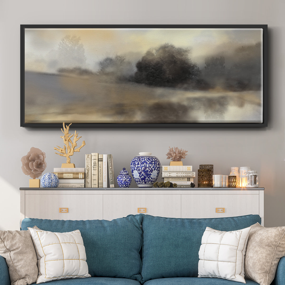 Misty Pond - Floater Framed Canvas Print