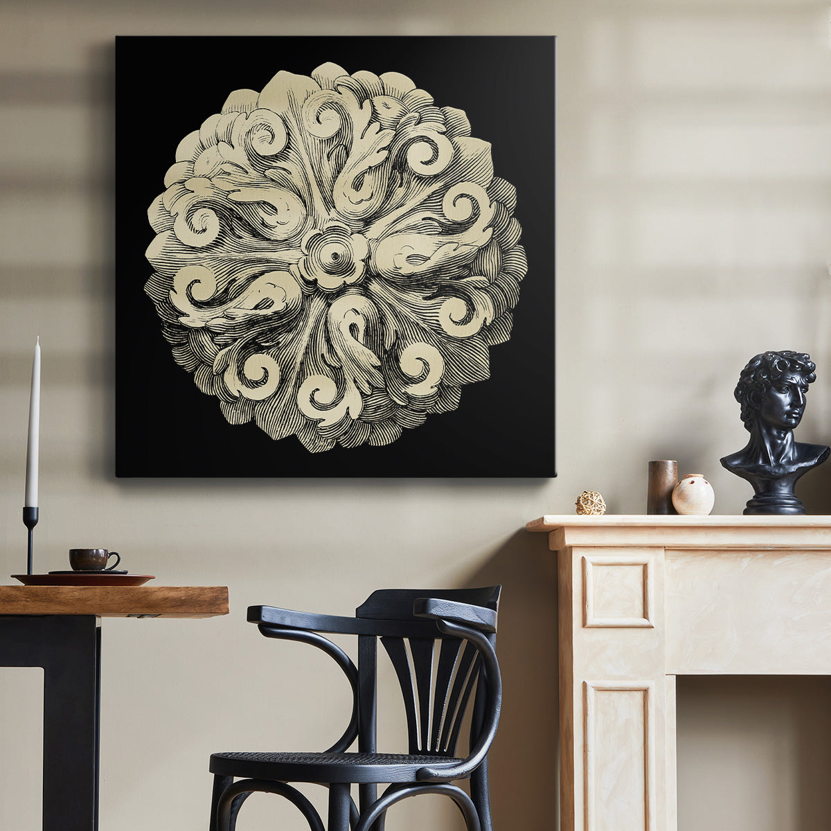 Black and Tan Rosette II - Canvas Art Print