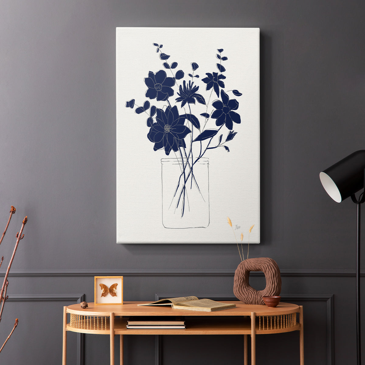 Indigo Sketch Bouquet II - Canvas Art Print