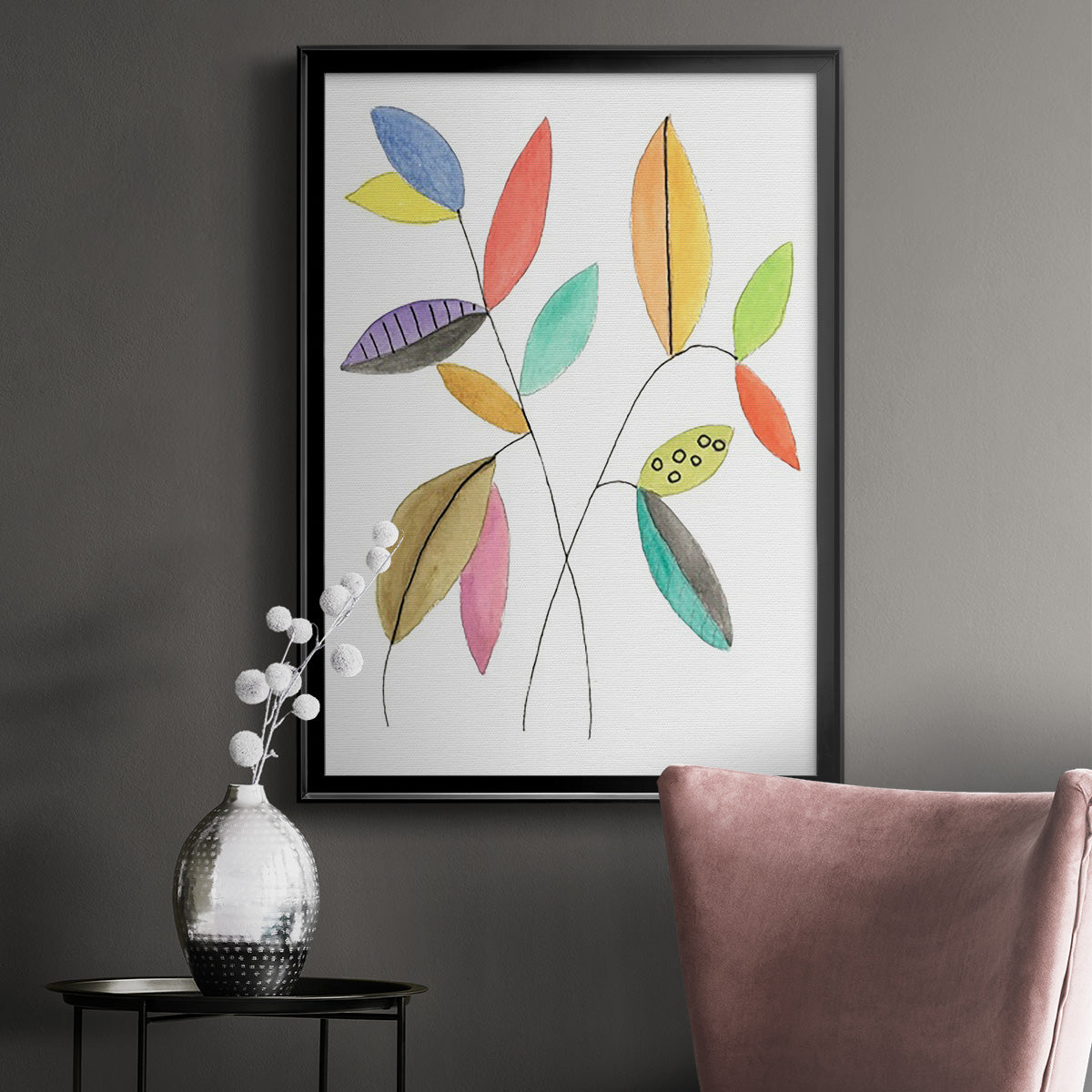 Color Pop Leaves IV - Modern Framed Canvas Print