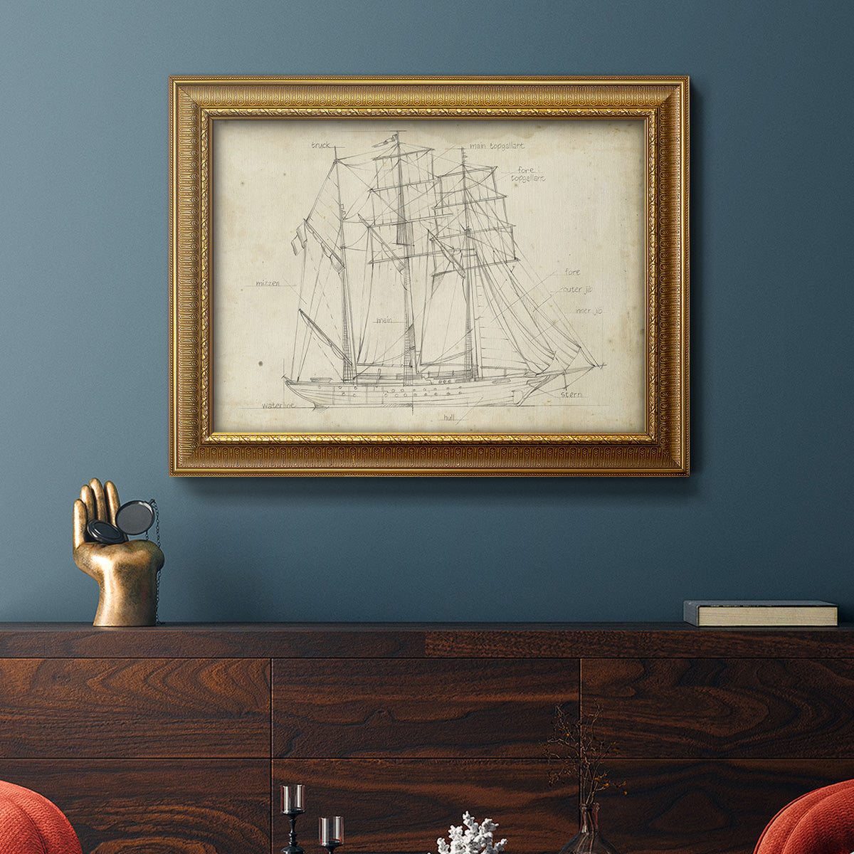 Sailboat Blueprint I Premium Framed Canvas- Ready to Hang