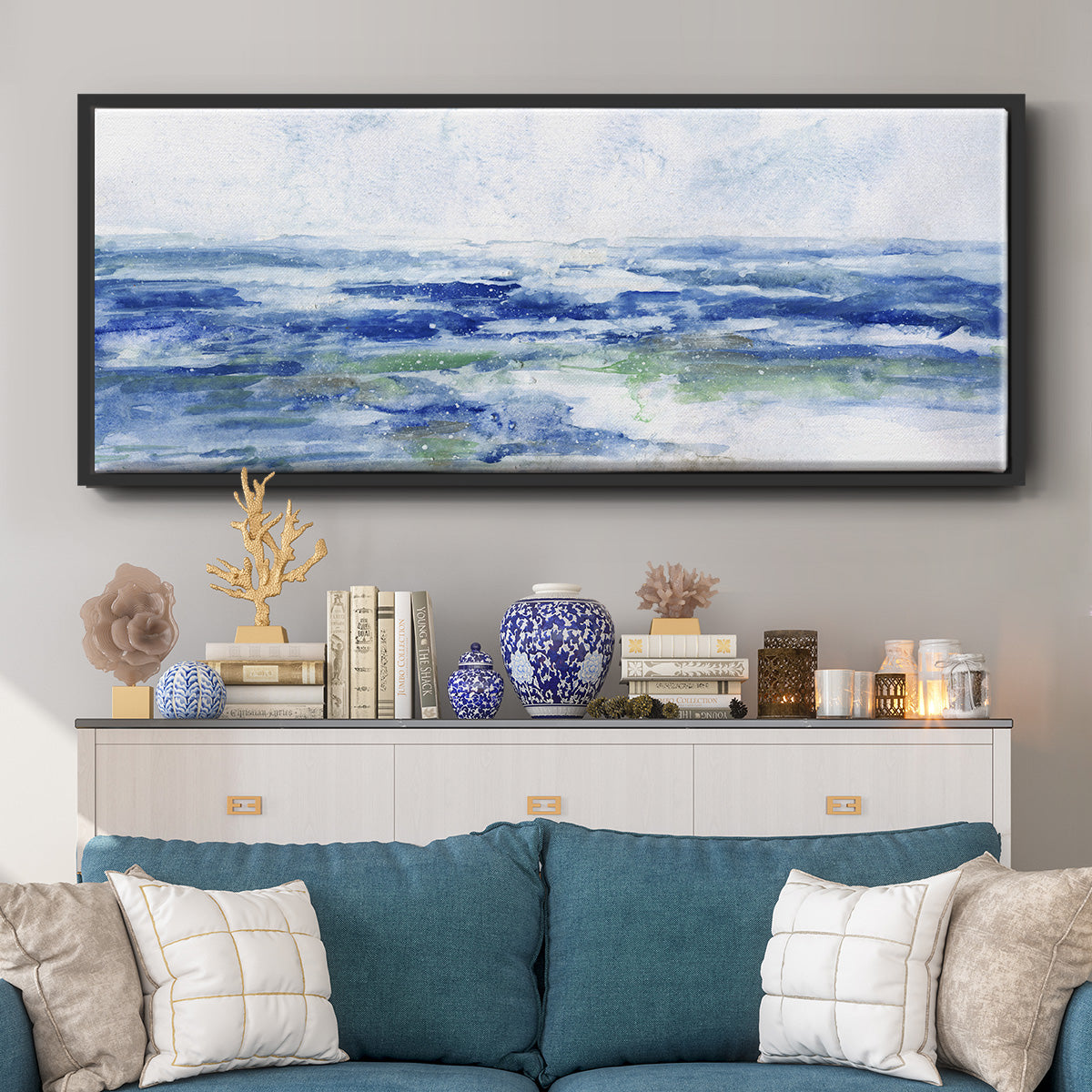 Soft Ocean Waters I - Floater Framed Canvas Print
