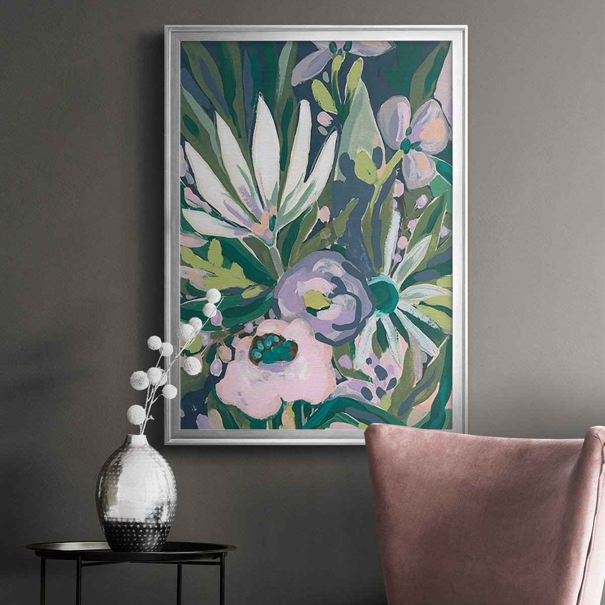 Purple Jungle Garden I - Modern Framed Canvas Print