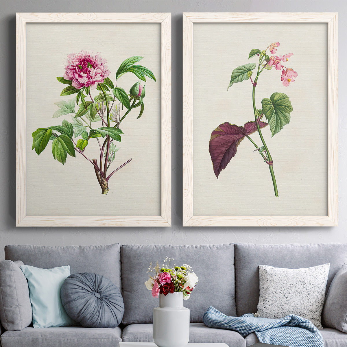 Pretty Pink Botanicals V - Premium Framed Canvas 2 Piece Set - Ready to Hang