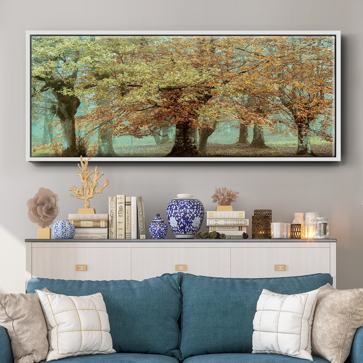 Teal Tree - Floater Framed Canvas Print
