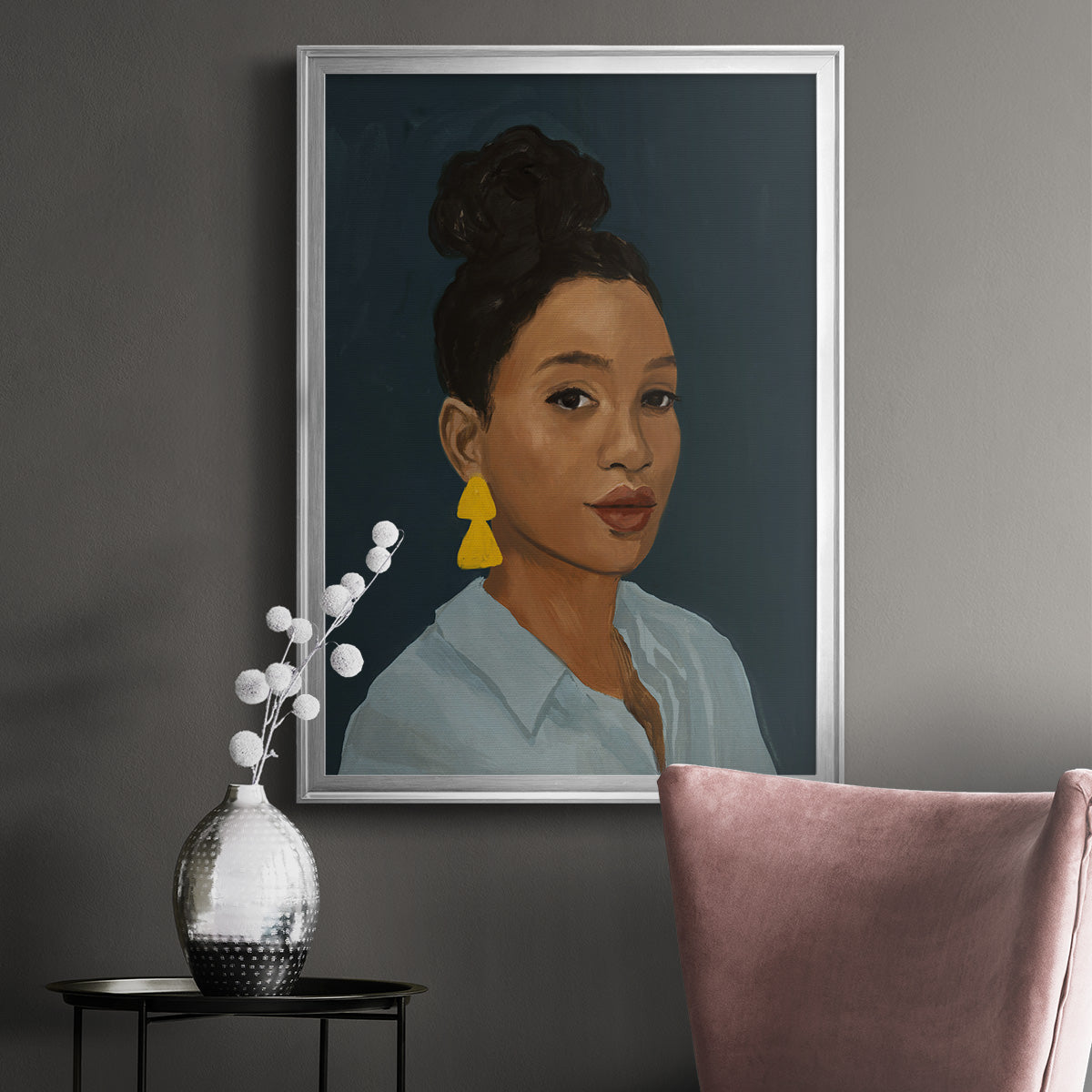 Figure in Yellow Earring - Modern Framed Canvas Print