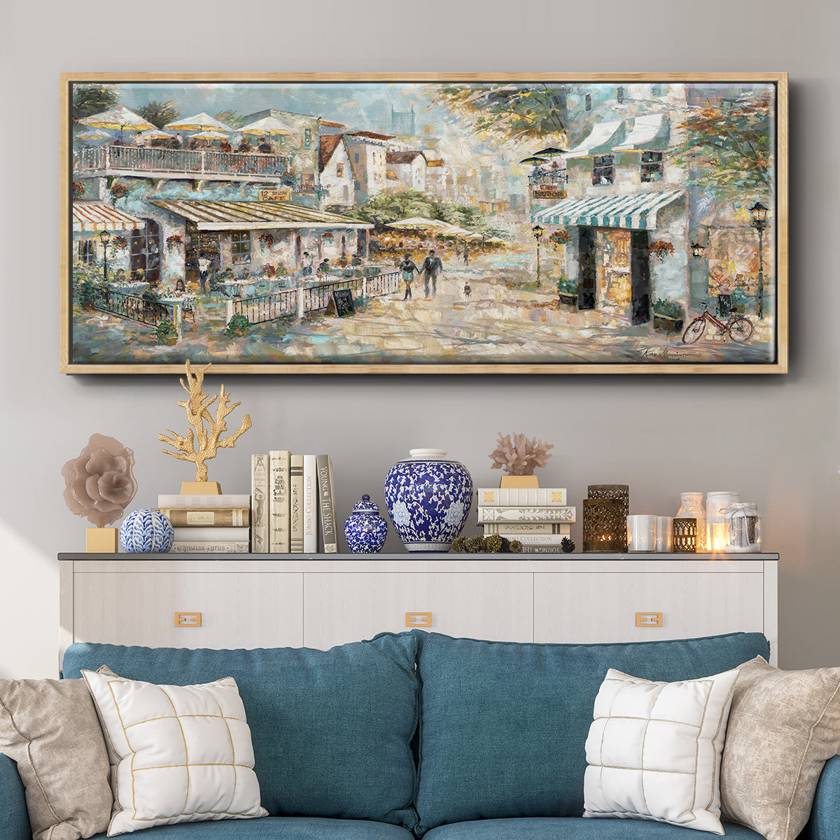 Rooftop Café - Floater Framed Canvas Print