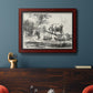 Classical pastoral landscape artwork by Nicolas Berchem in an ornate cherry burl wood frame displayed in a dark-toned interior setting.