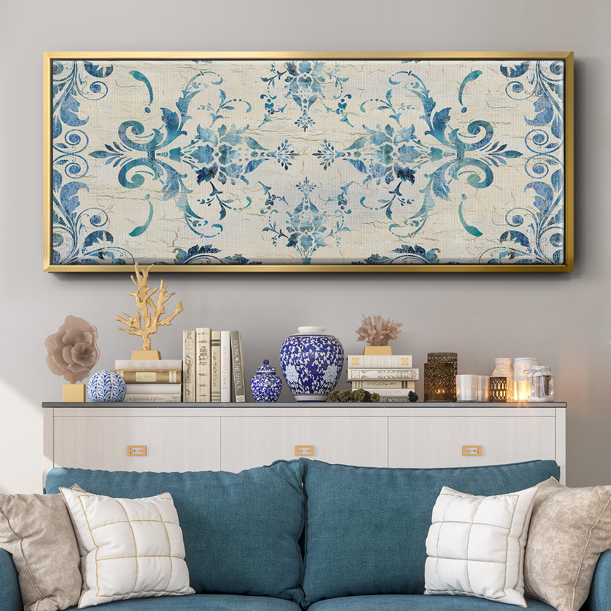 Border Damask - Floater Framed Canvas Print