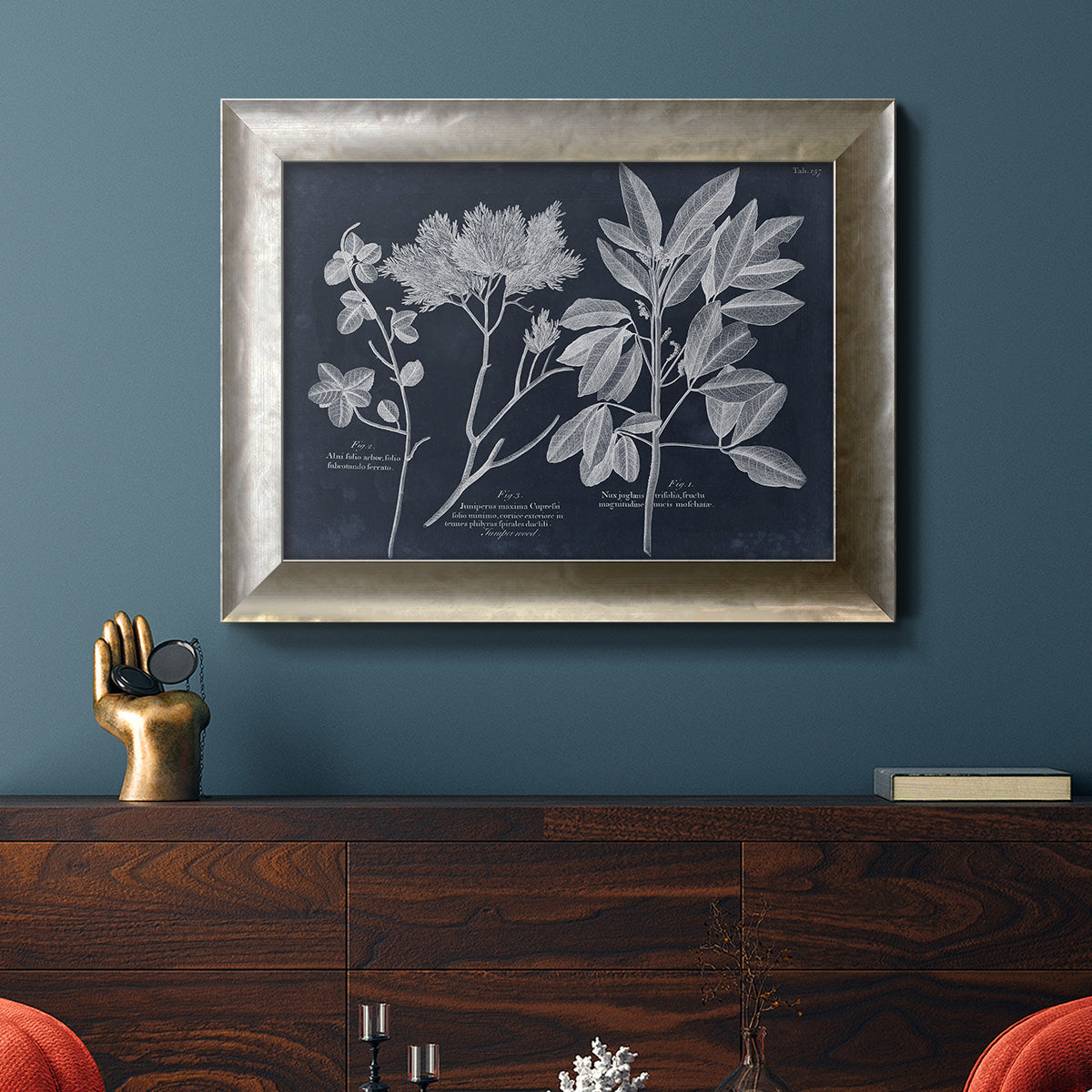 Foliage on Navy VI Premium Framed Canvas- Ready to Hang