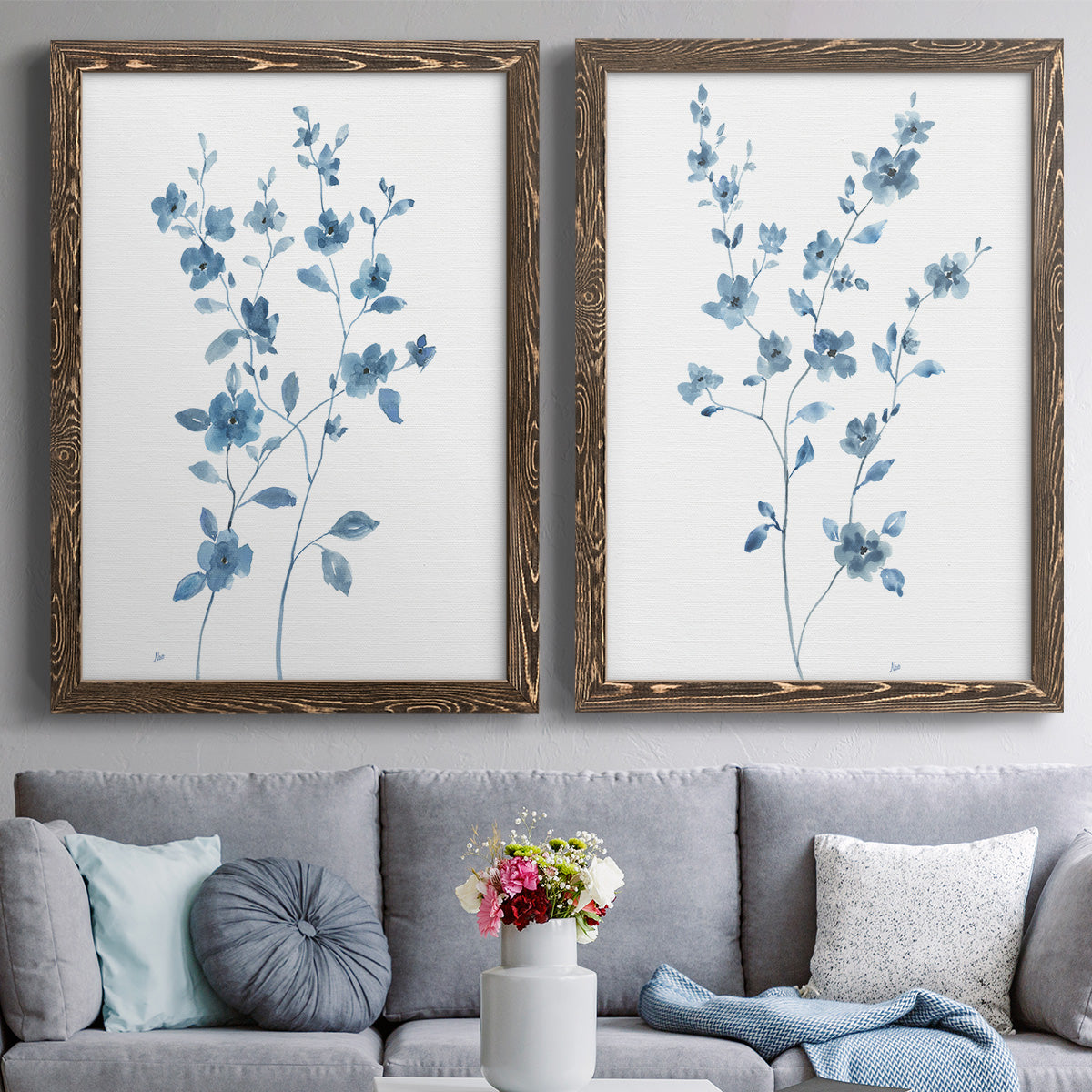 Blue Blossom I - Premium Framed Canvas 2 Piece Set - Ready to Hang