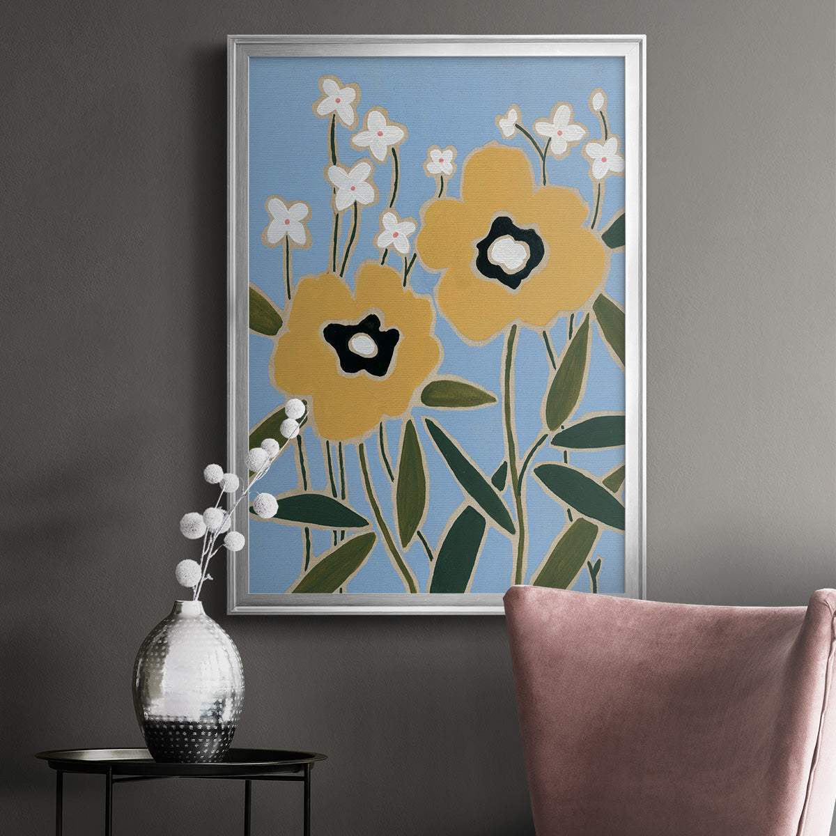 Woodblock Floral II - Modern Framed Canvas Print