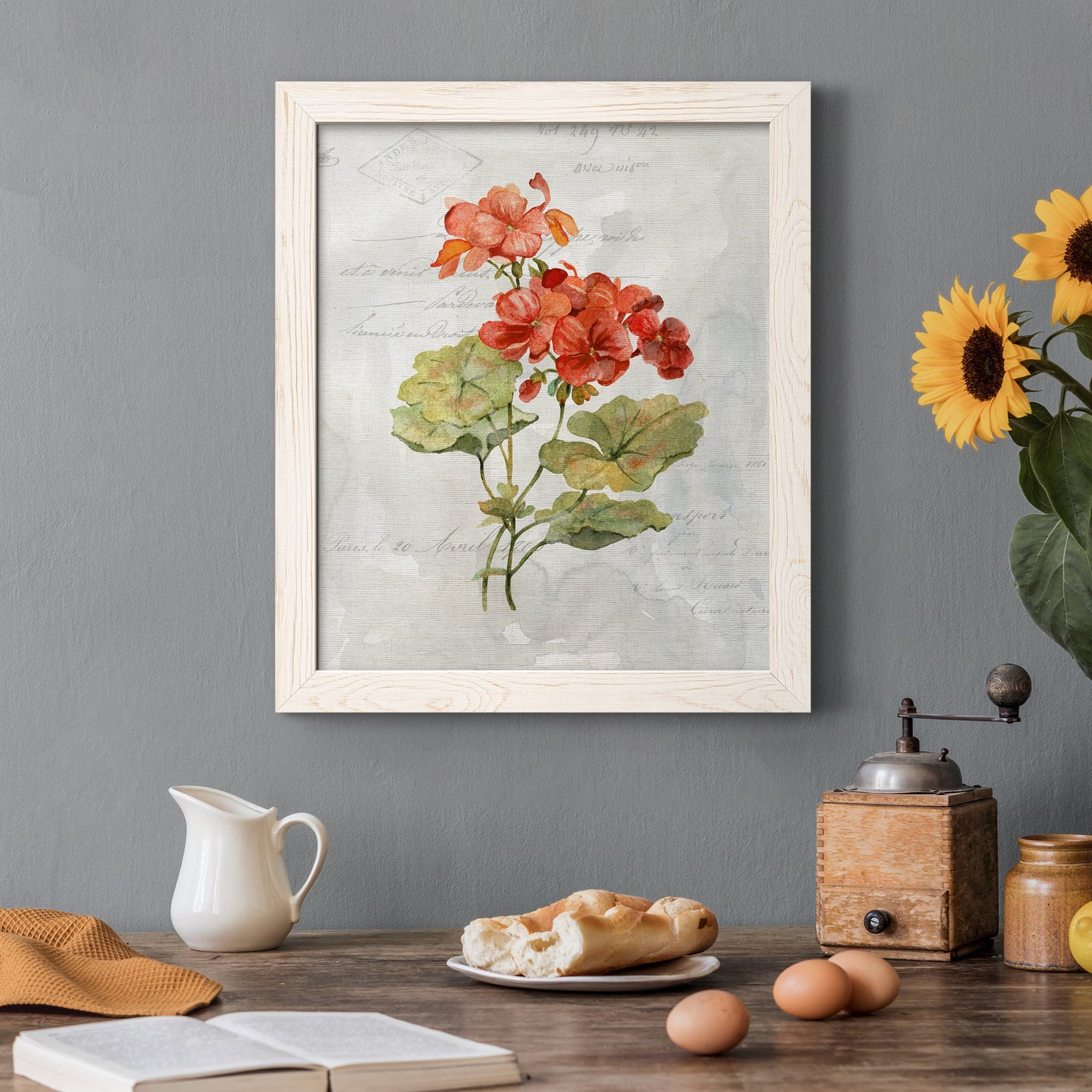 Linen Geranium - Premium Canvas Framed in Barnwood - Ready to Hang