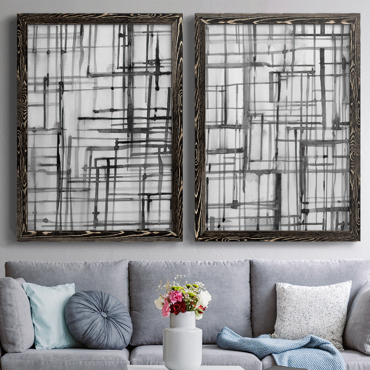 Line Meditation I - Premium Framed Canvas 2 Piece Set - Ready to Hang