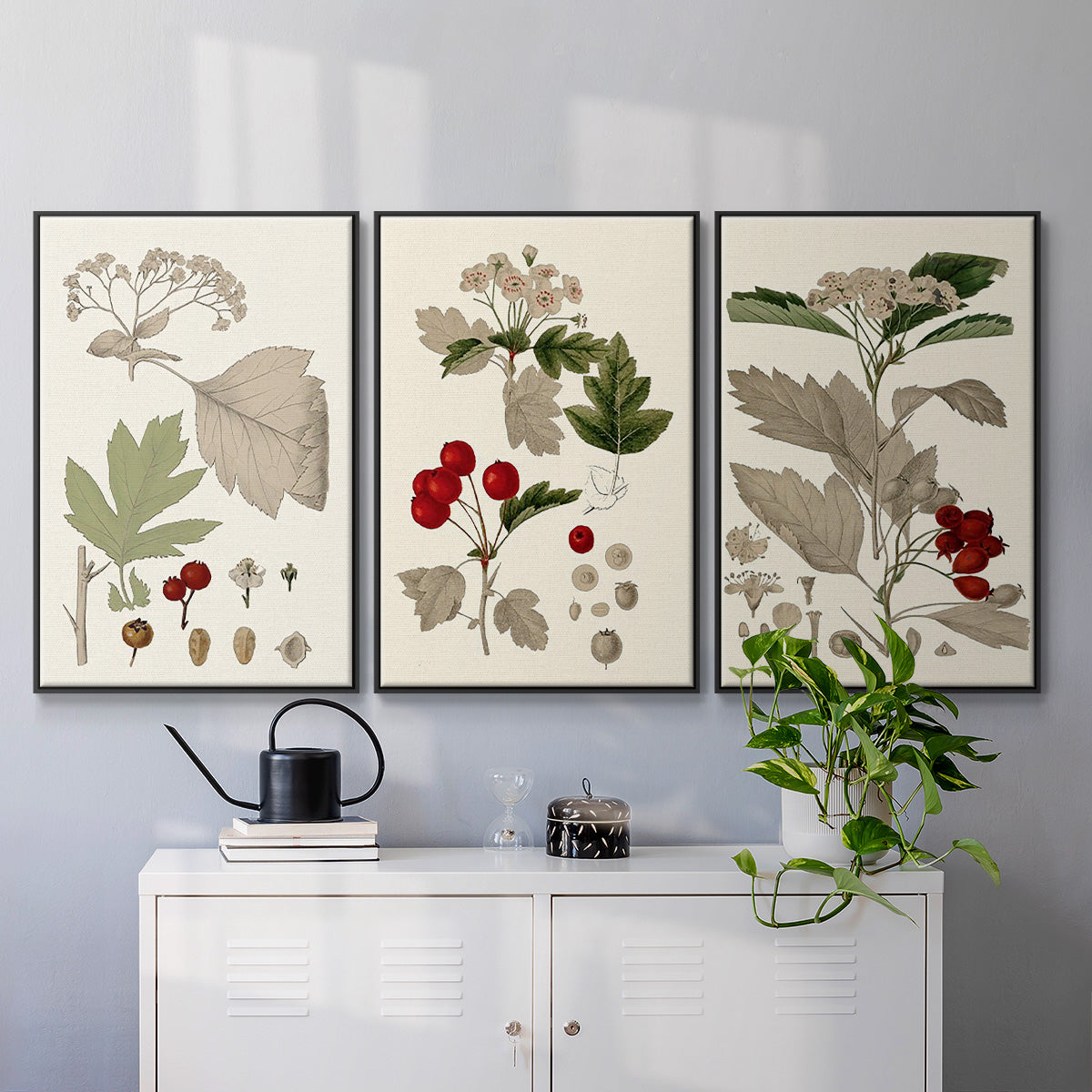 Leaves & Berries I - Framed Premium Gallery Wrapped Canvas L Frame 3 Piece Set - Ready to Hang