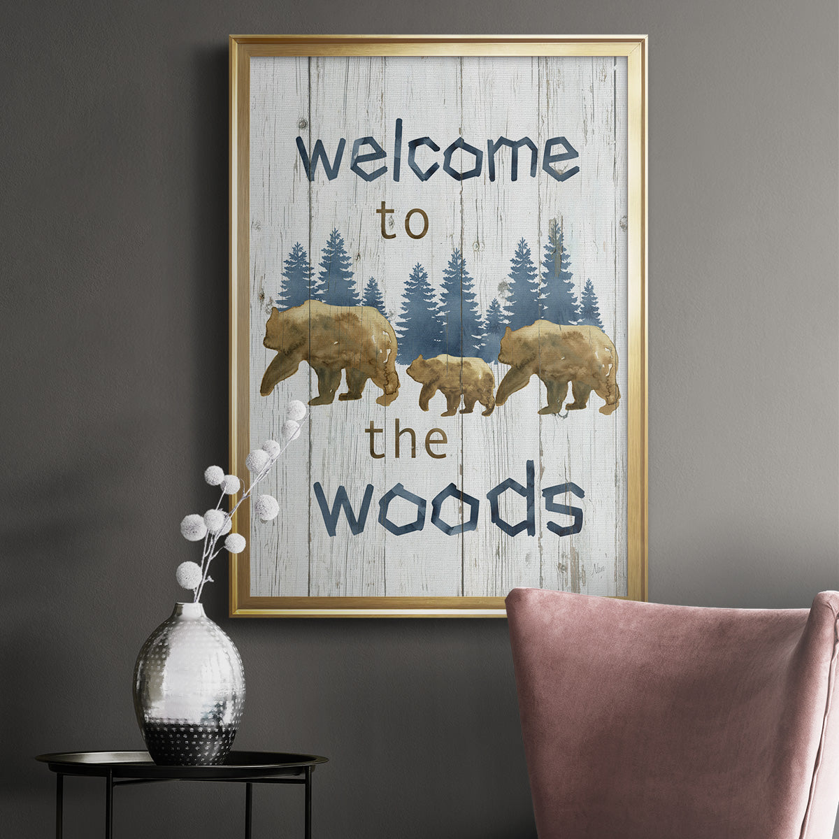 Welcome to the Woods - Modern Framed Canvas Print