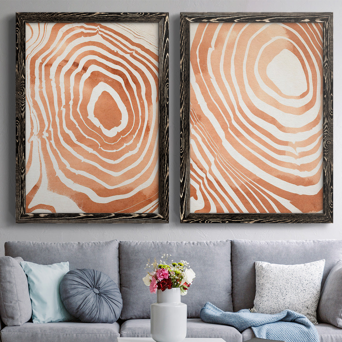 Wood Grain Suminagashi III - Premium Framed Canvas 2 Piece Set - Ready to Hang