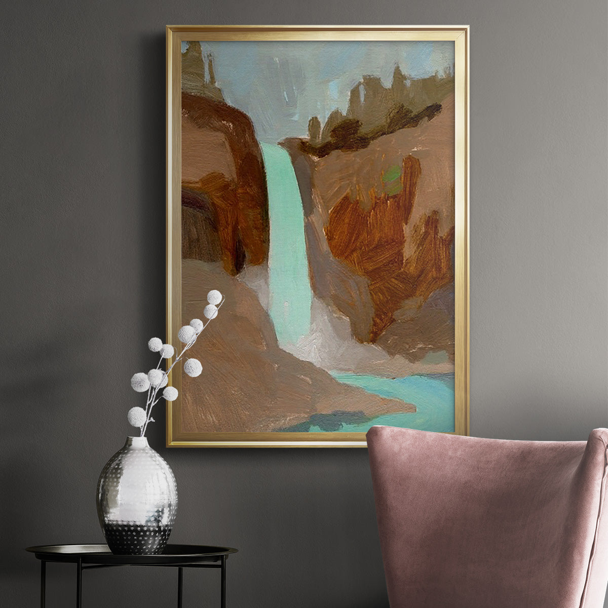 Turquoise Falls I - Modern Framed Canvas Print