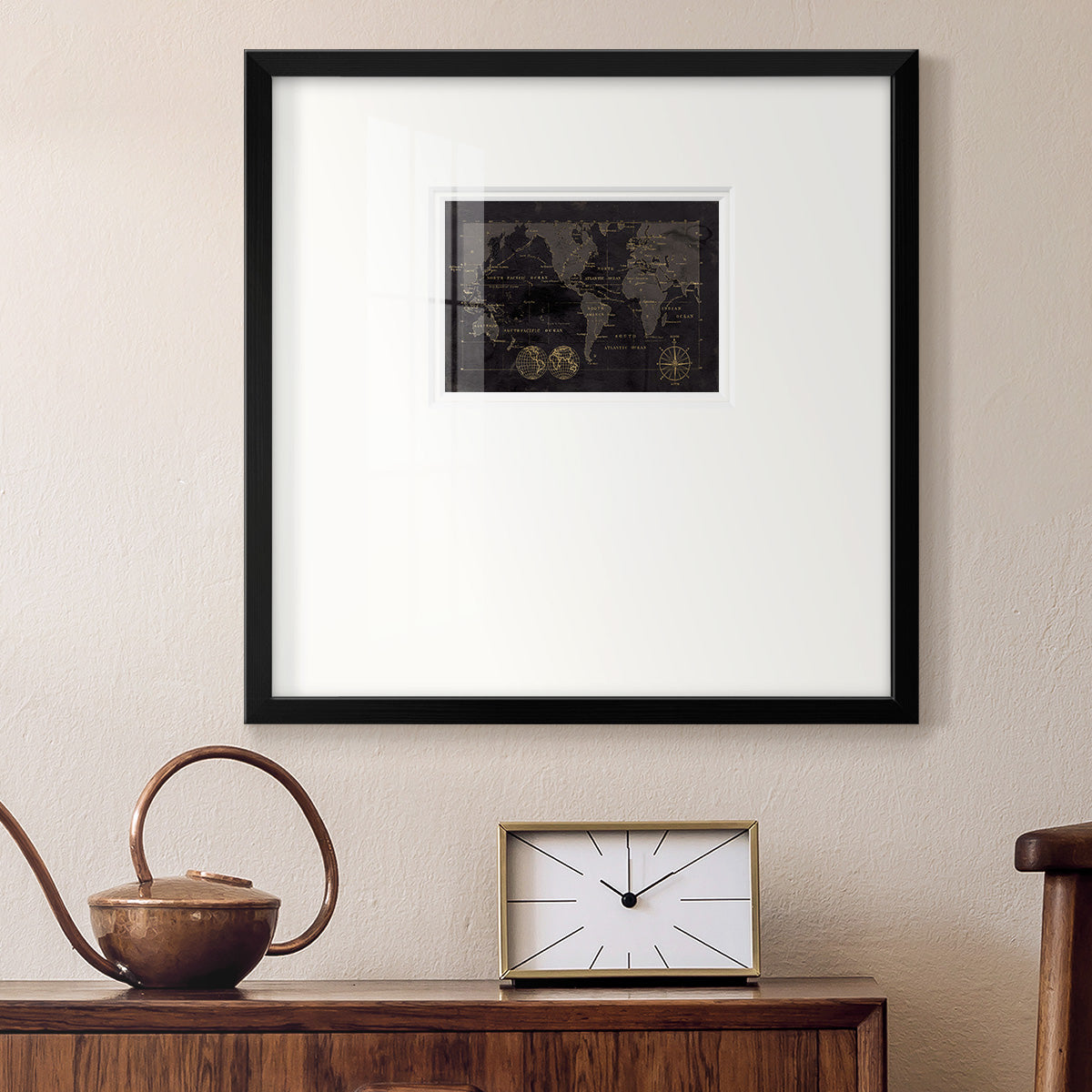 Black Gold Map Premium Framed Print Double Matboard