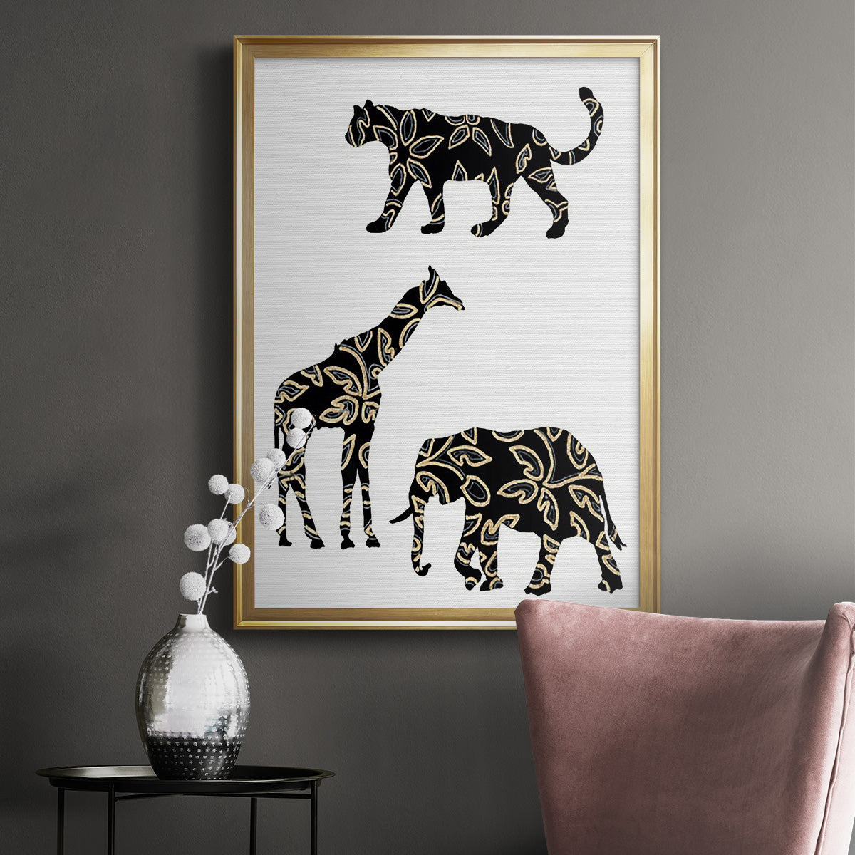 Ornamental Safari Animals III - Modern Framed Canvas Print