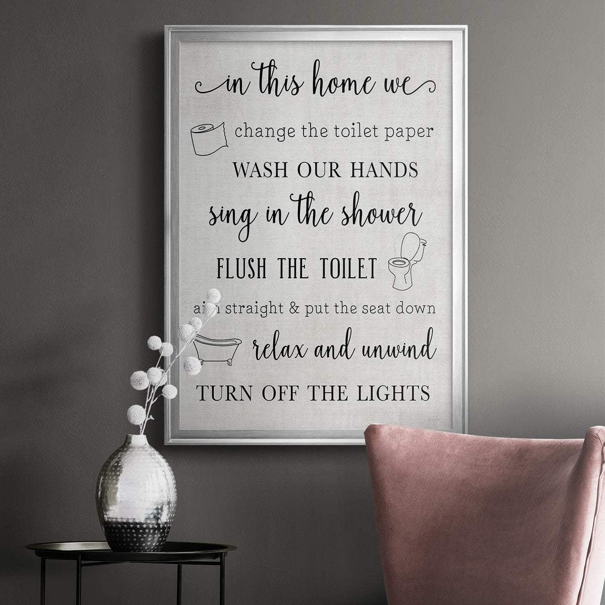 In This Bathroom - Modern Framed Canvas Print