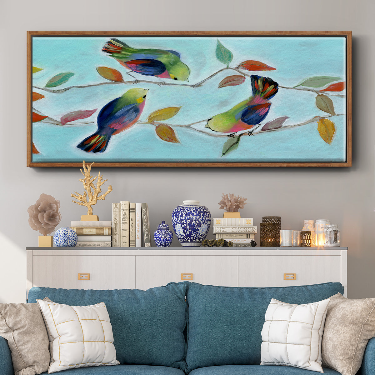 Bitty Birds I - Floater Framed Canvas Print