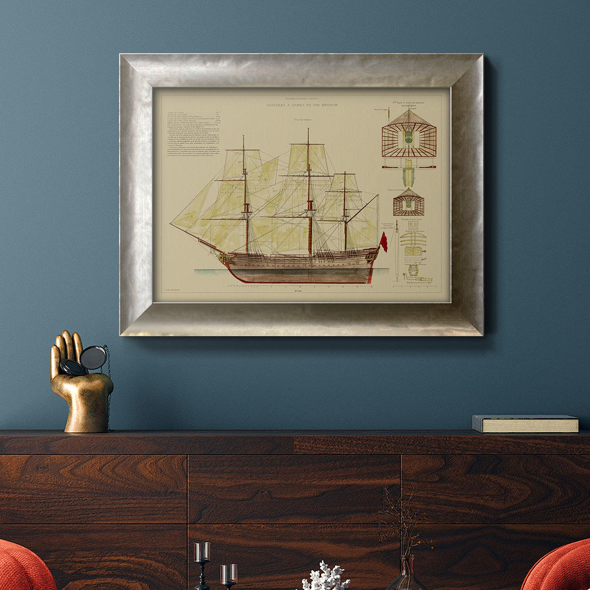 Antique Ship Plan VIII Premium Framed Canvas- Ready to Hang