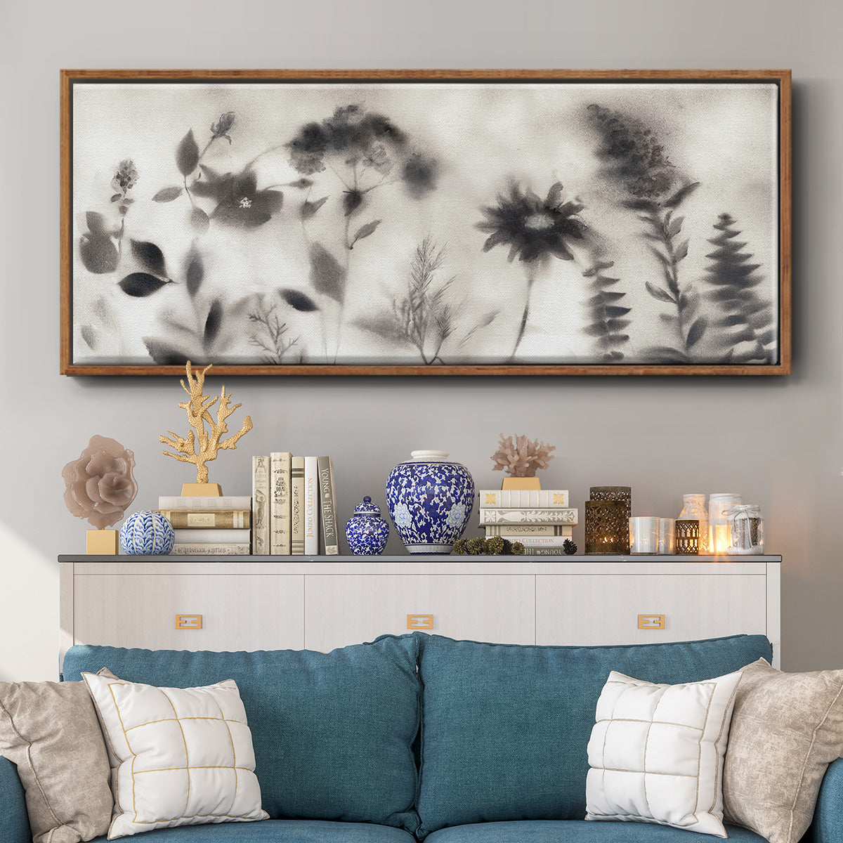 Misty Wildflower Morning - Floater Framed Canvas Print