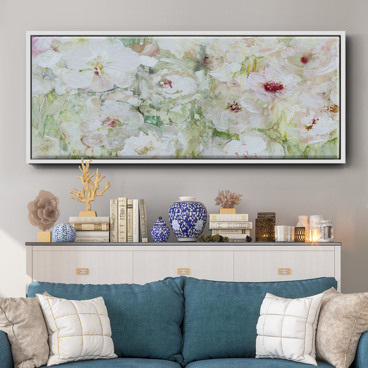 Jardin Blanc - Floater Framed Canvas Print