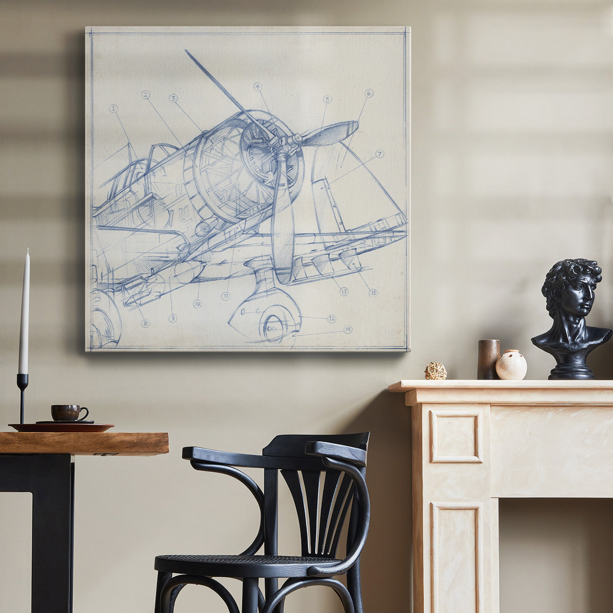 Airplane Mechanical Sketch I - Canvas Art Print