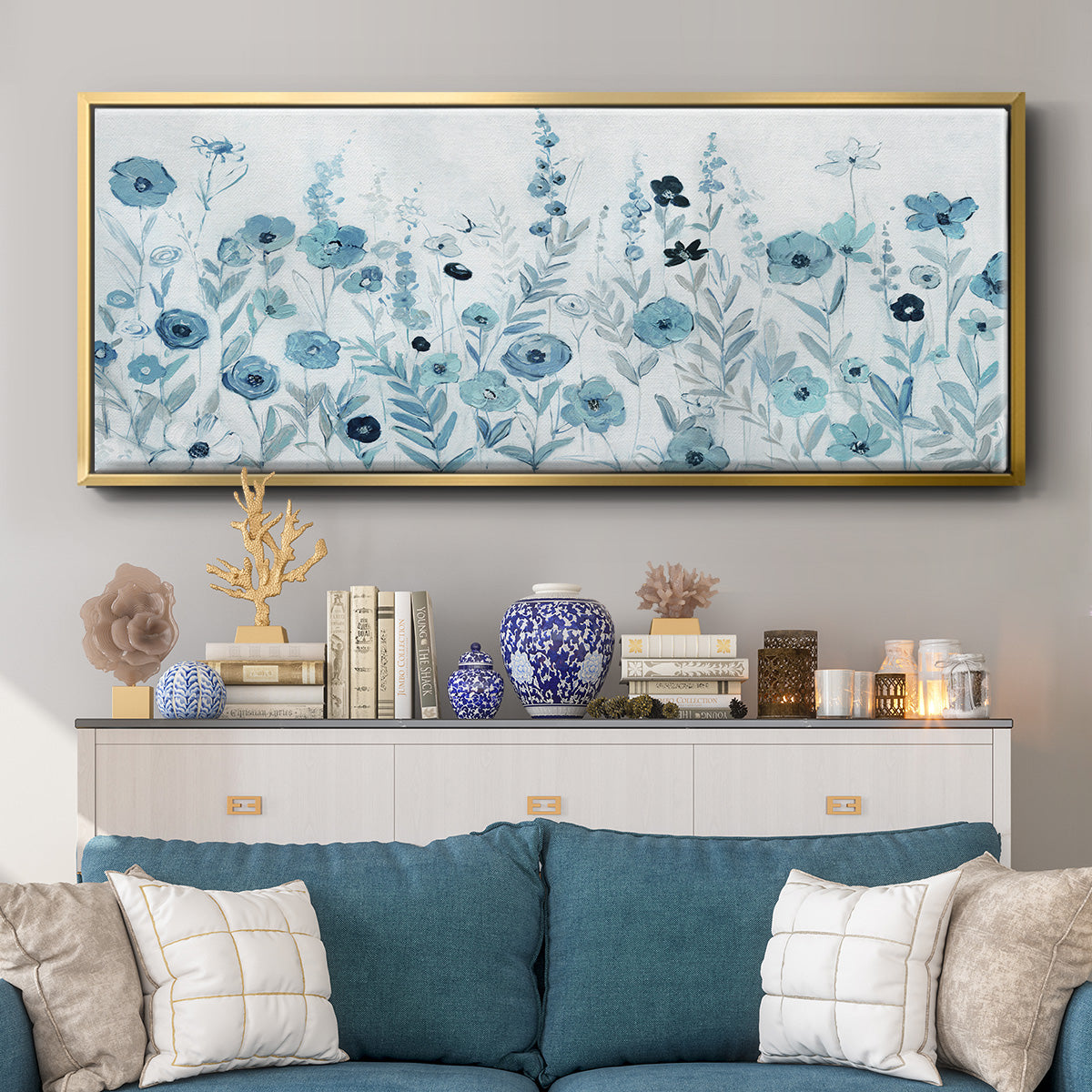 Endless Field of Blue - Floater Framed Canvas Print