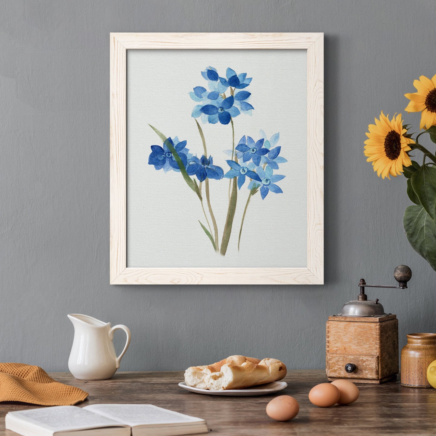 Blue Blossom Botanical I - Premium Canvas Framed in Barnwood - Ready to Hang