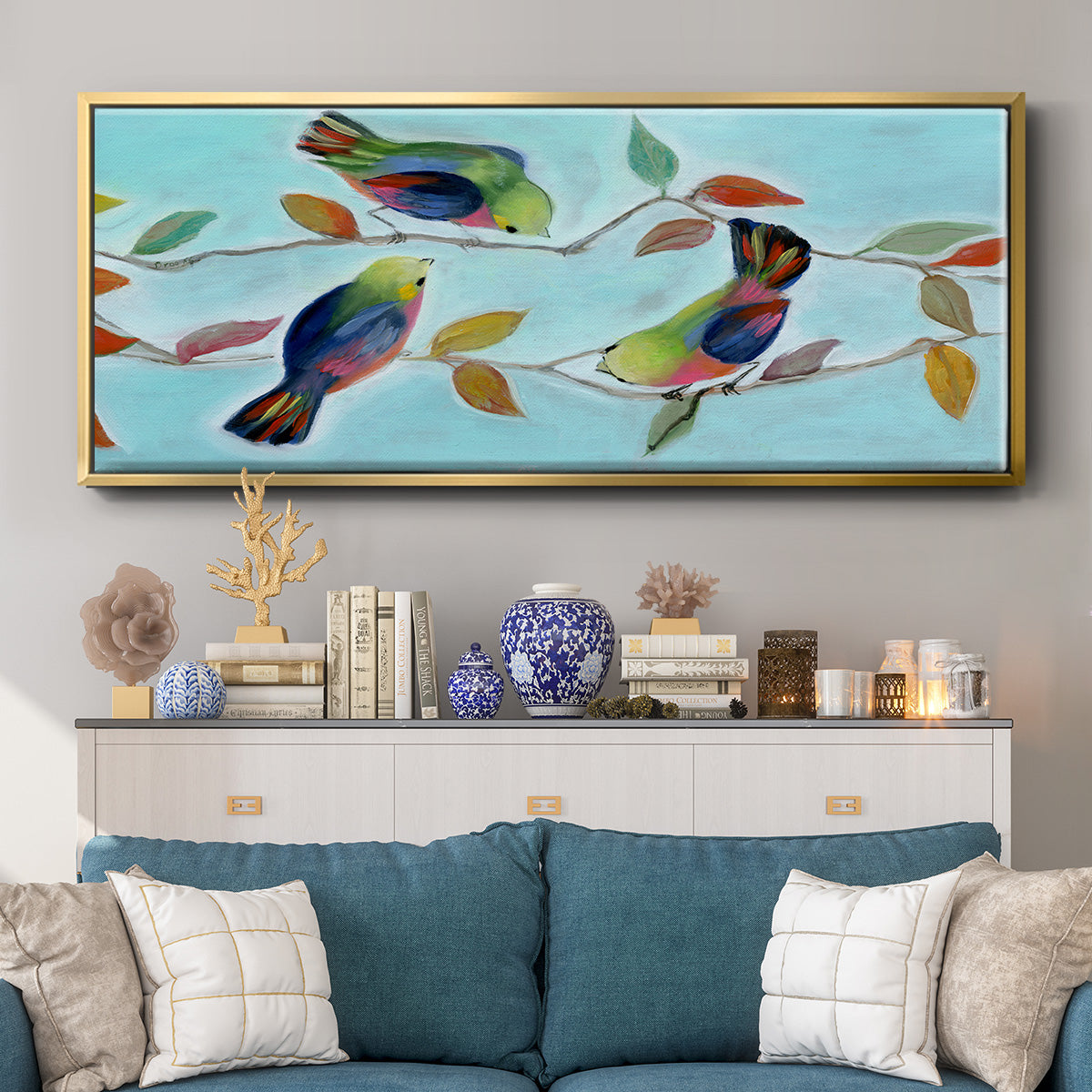 Bitty Birds I - Floater Framed Canvas Print