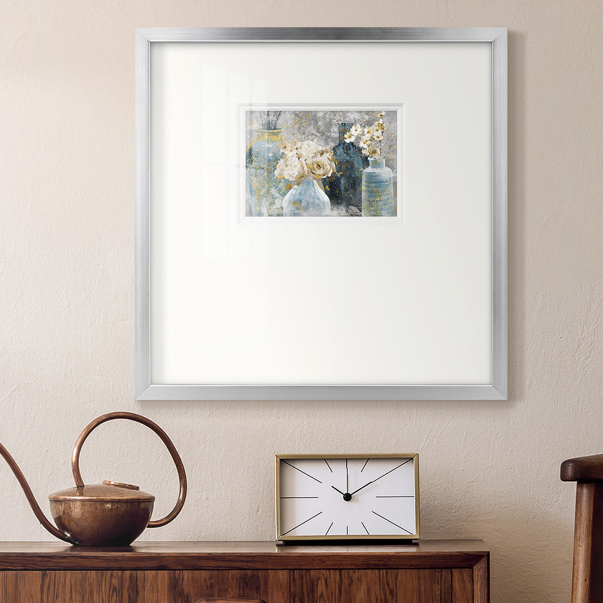 Vessels and Blooms Blues Premium Framed Print Double Matboard